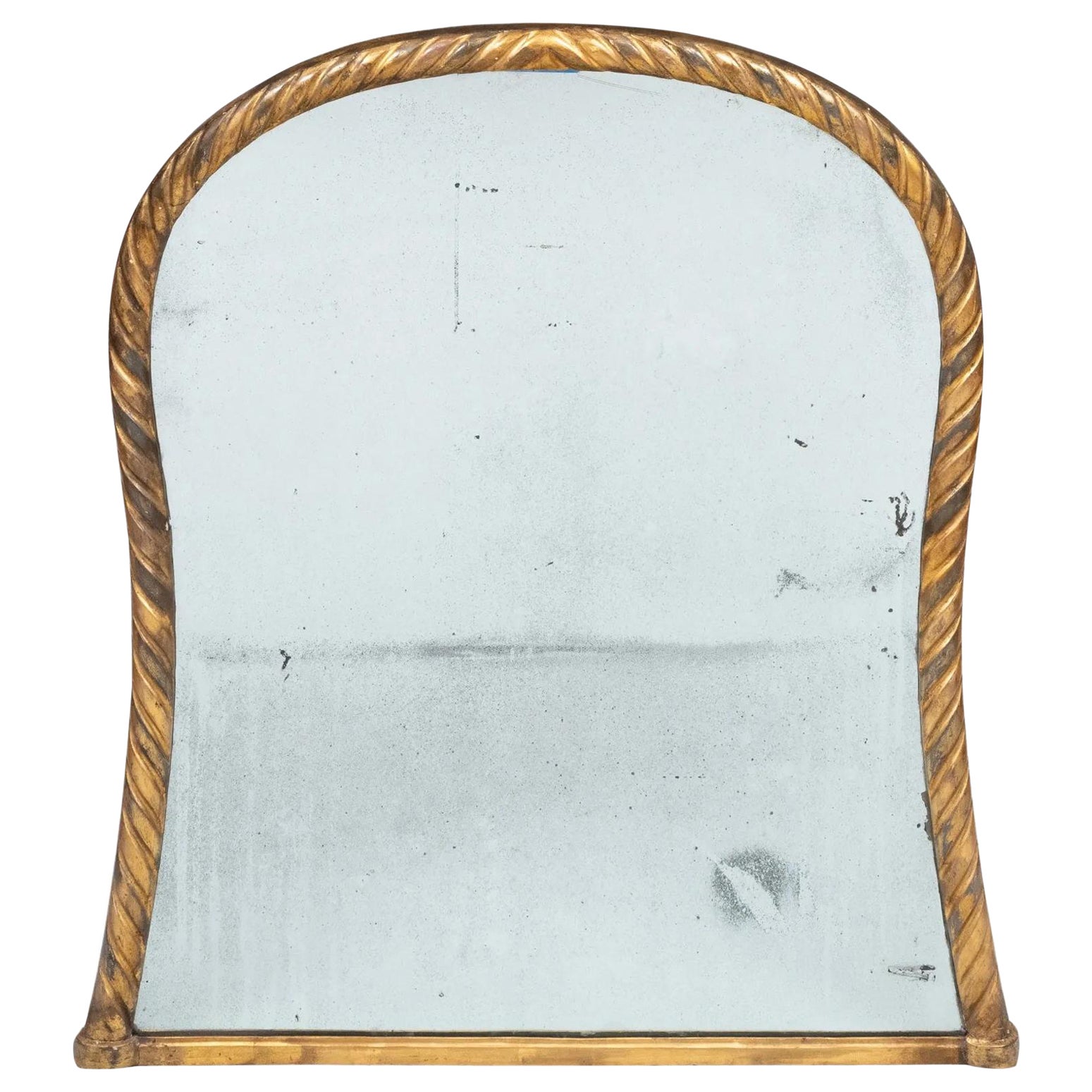 English Victorian Over Mantel Giltwood Rope Twist Mirror
