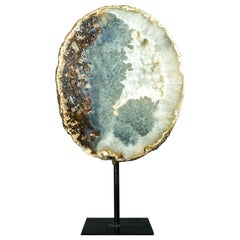 Rare Moss Agate Geode Slice with White Sugar Druzy - Large Landscape Agate
