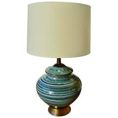Large Mid-Century Modern Ceramic Lamp Blue/Green