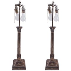Pair of Classical Silver Plate Column Lamps