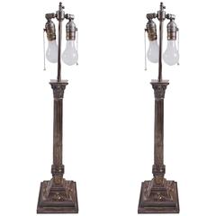 Pair of Classical Silver Plate Column Lamps 7
