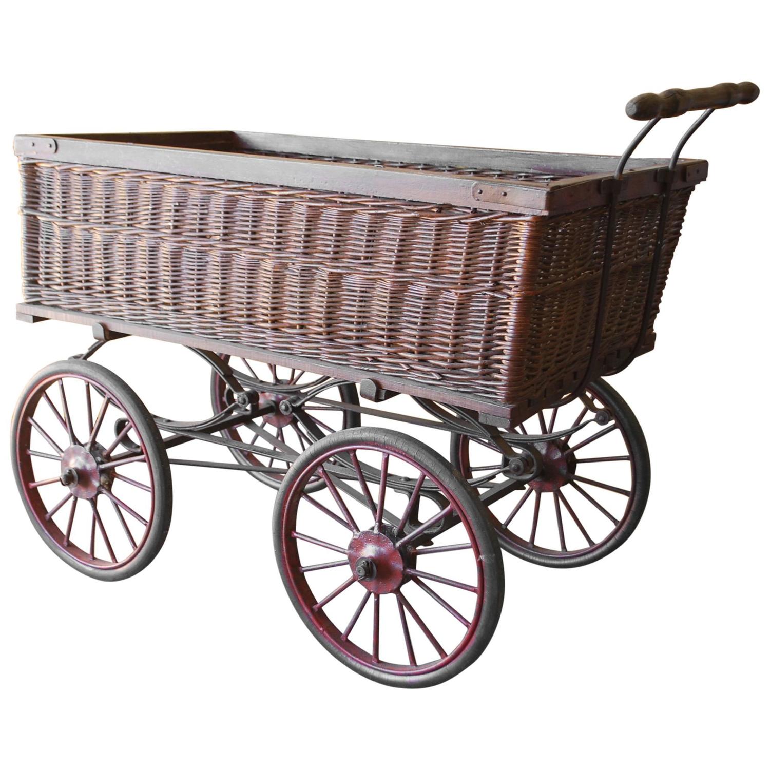 French Wicker Market Cart, Basket at 1stdibs