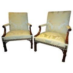 A fine pair of 19th century Chinese Chippendale mahogany Gainsborough chairs