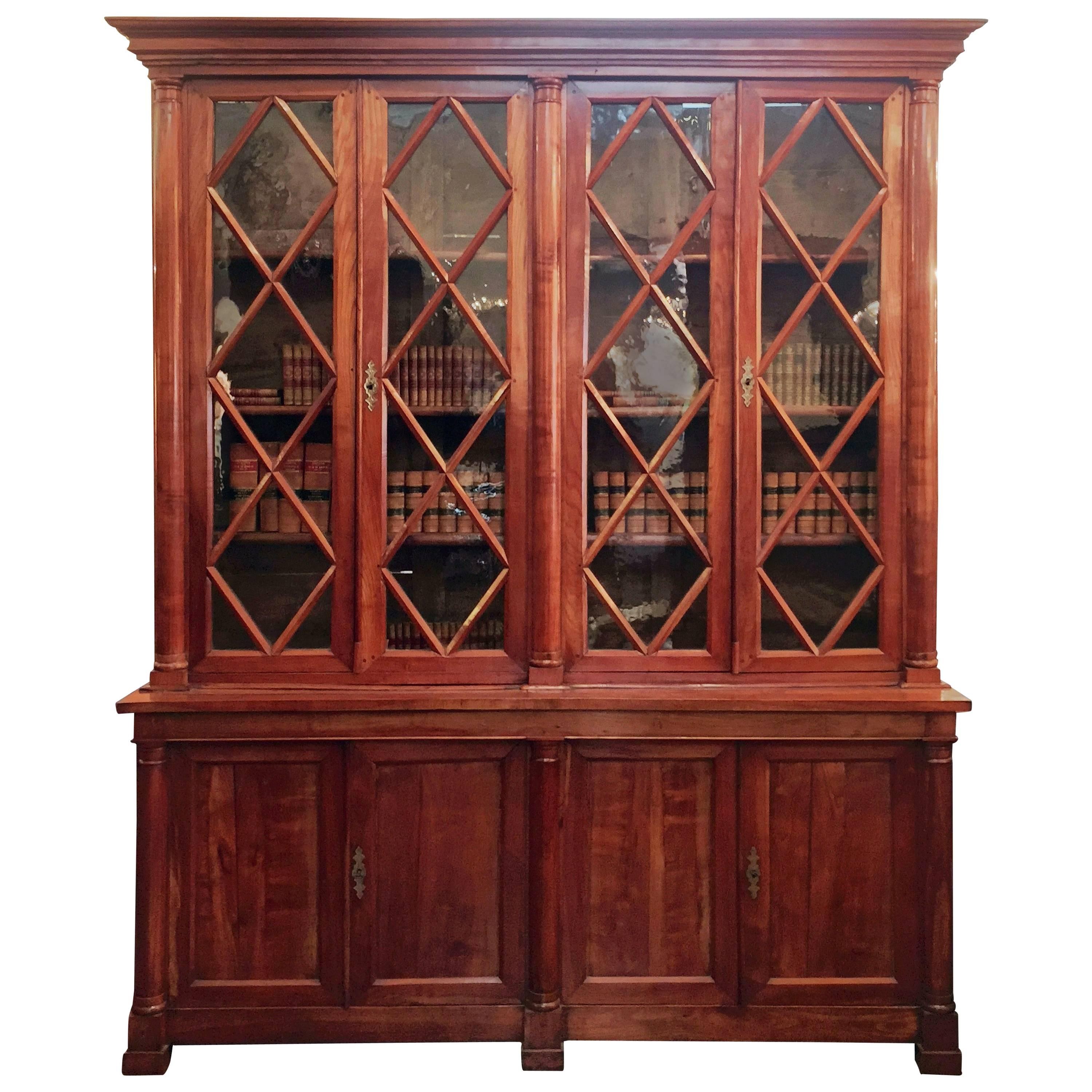 Large French Glazed Front Bibliotheque or Bookcase of Cherry