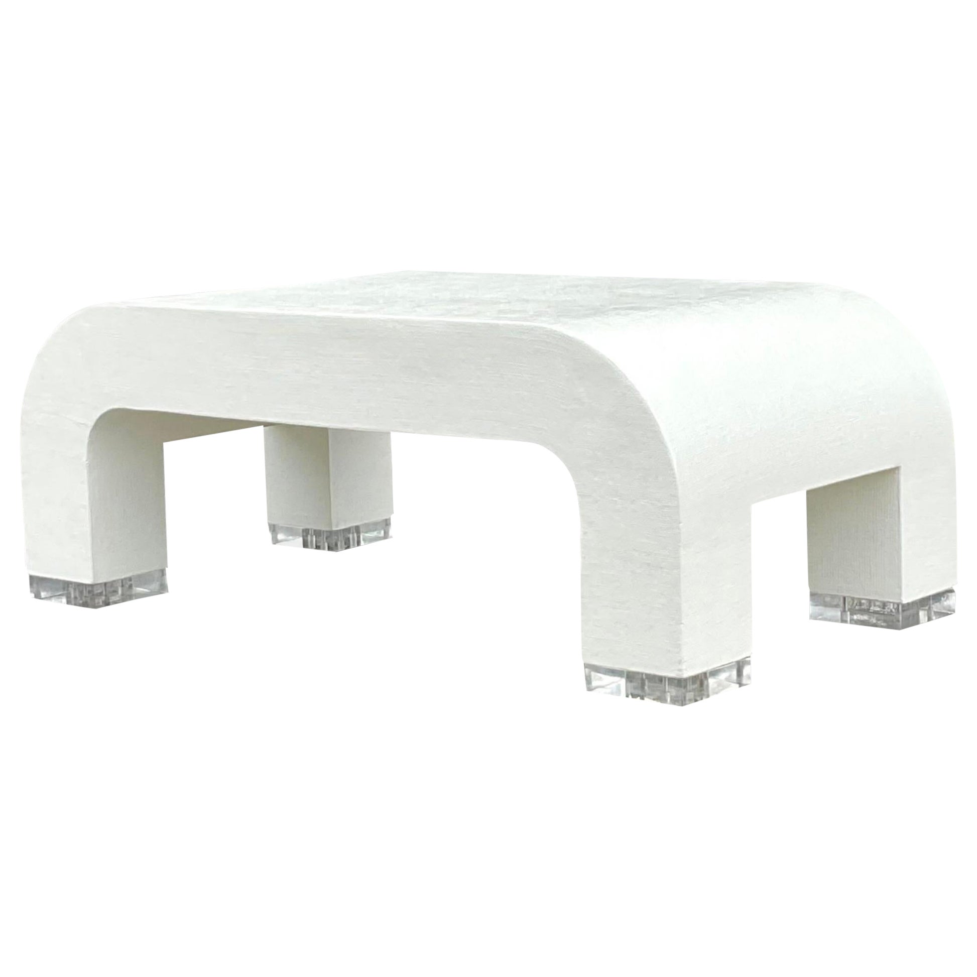 Table basse vintage côtière en toile de gazon et cascade en Lucite