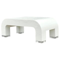 Table basse vintage côtière en toile de gazon et cascade en Lucite