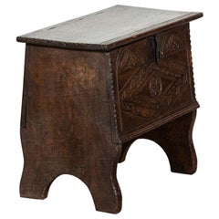 Antique 18thC Irish Oak Bible Box Coffer Stool