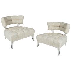Pair of Biscuit Tufted Slipper Chairs by Grosfeld House