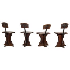 Set 4 19thC English Ecclesiastical Pine Chairs