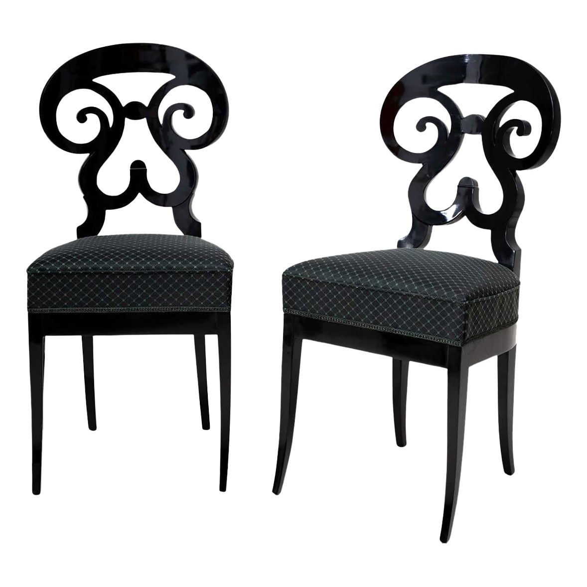 19th Century Austrian Pair of Antique Biedermeier Ebonized Wood Side Chairs