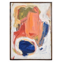 Peinture expressionniste abstraite bleue et blanche signée Juan
