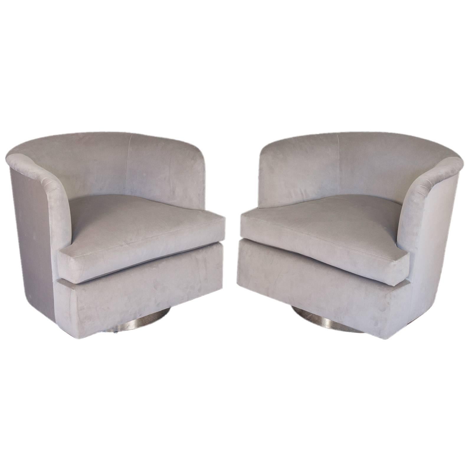 Milo Baughman Velvet Swivel Chairs