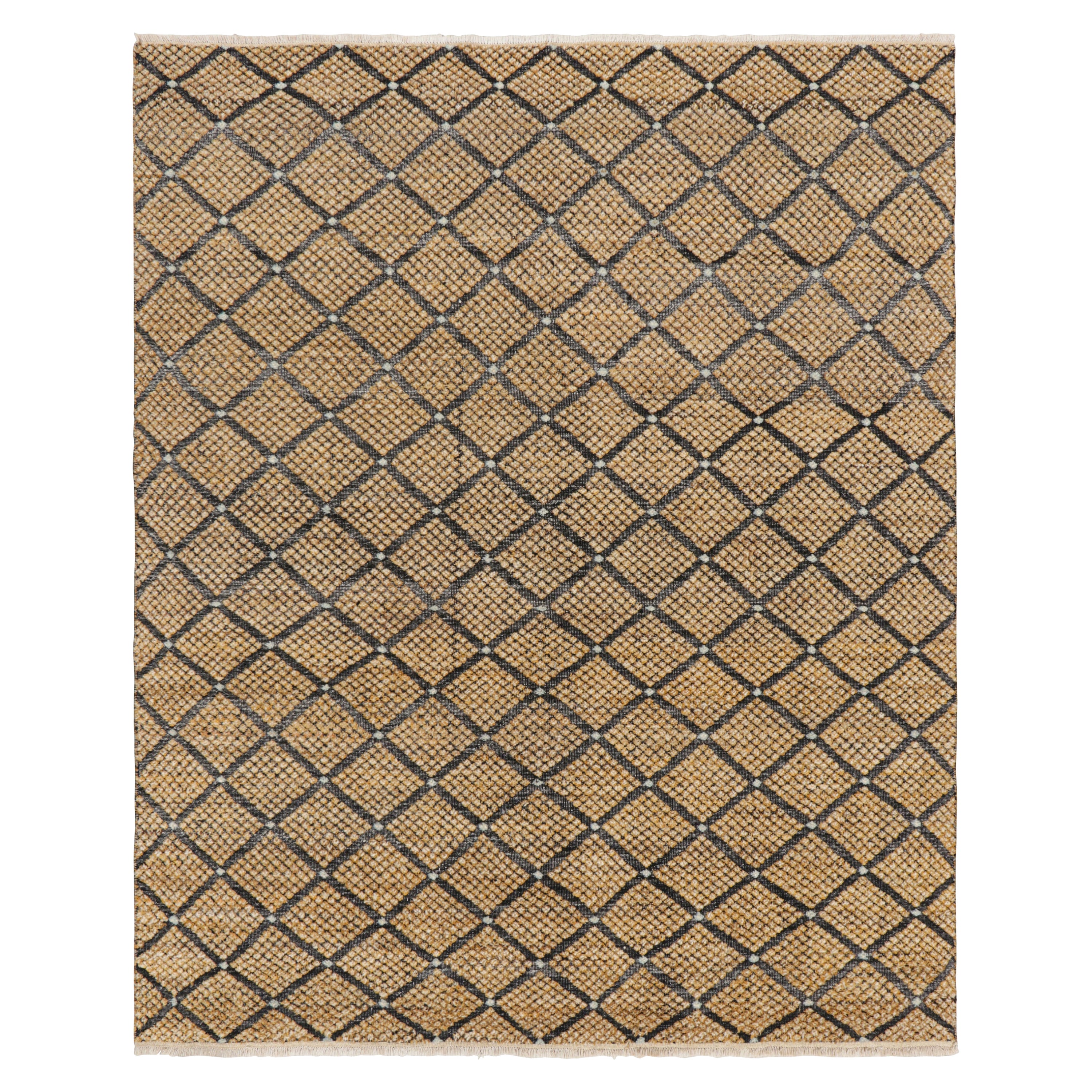 Rug & Kilim’s Moroccan Style Rug in Black with Gold Diamond Patterns For Sale