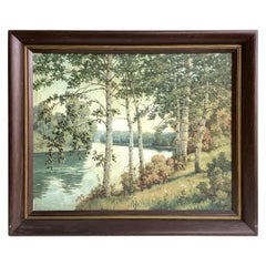 Pintura al óleo sobre lienzo Paisaje con abedules canadienses Firmado W. Wright, Enmarcado
