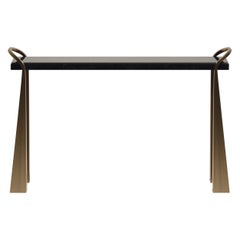 Shell Inlaid Console Table with Sculptural Brass Legs by R&Y Augousti