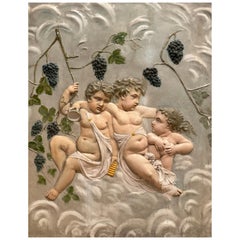 19th Century French Plaster Relief Plaque Of Young Bacchus And Putti