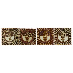 Ken Edwards Set di 4 sottobicchieri vintage con faccia solare Tonala Mexico Art Pottery, Set 1