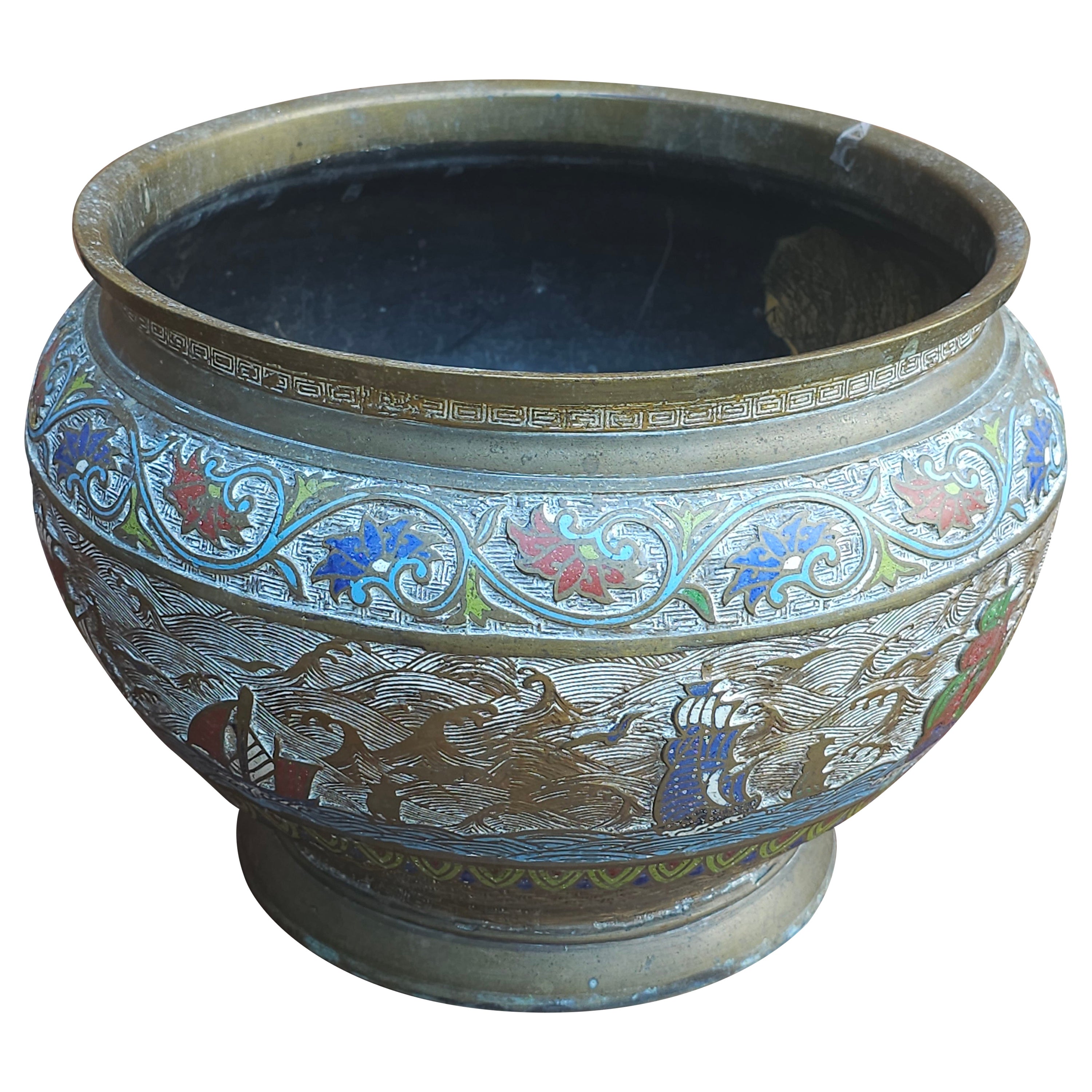 Japanese Meiji Period Champleve Enameled Bronze Jardiniere, Circa 1870s