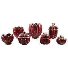 Collection of 'Red Rubin' Ceramics with Red Glaze, Gilded, Upsala-Ekeby, Gefle