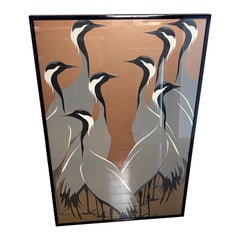 Vintage 1980 Asian Crane Wall Art Print