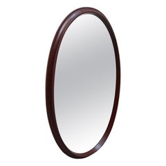 Specchio da parete ovale vintage con cornice in legno, anni '60