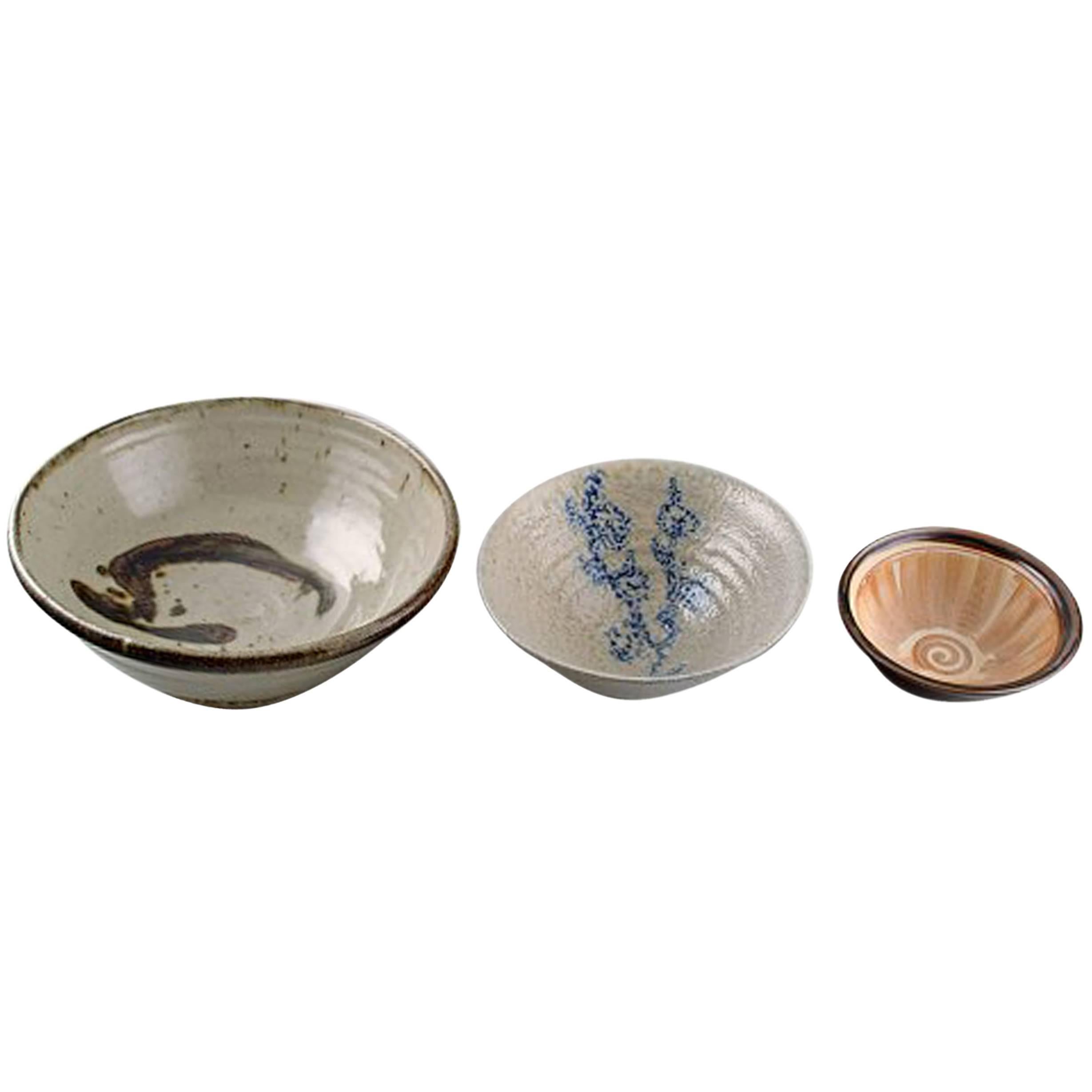 Japanese Ceramics, 20th Century Three Bowls, Handmade