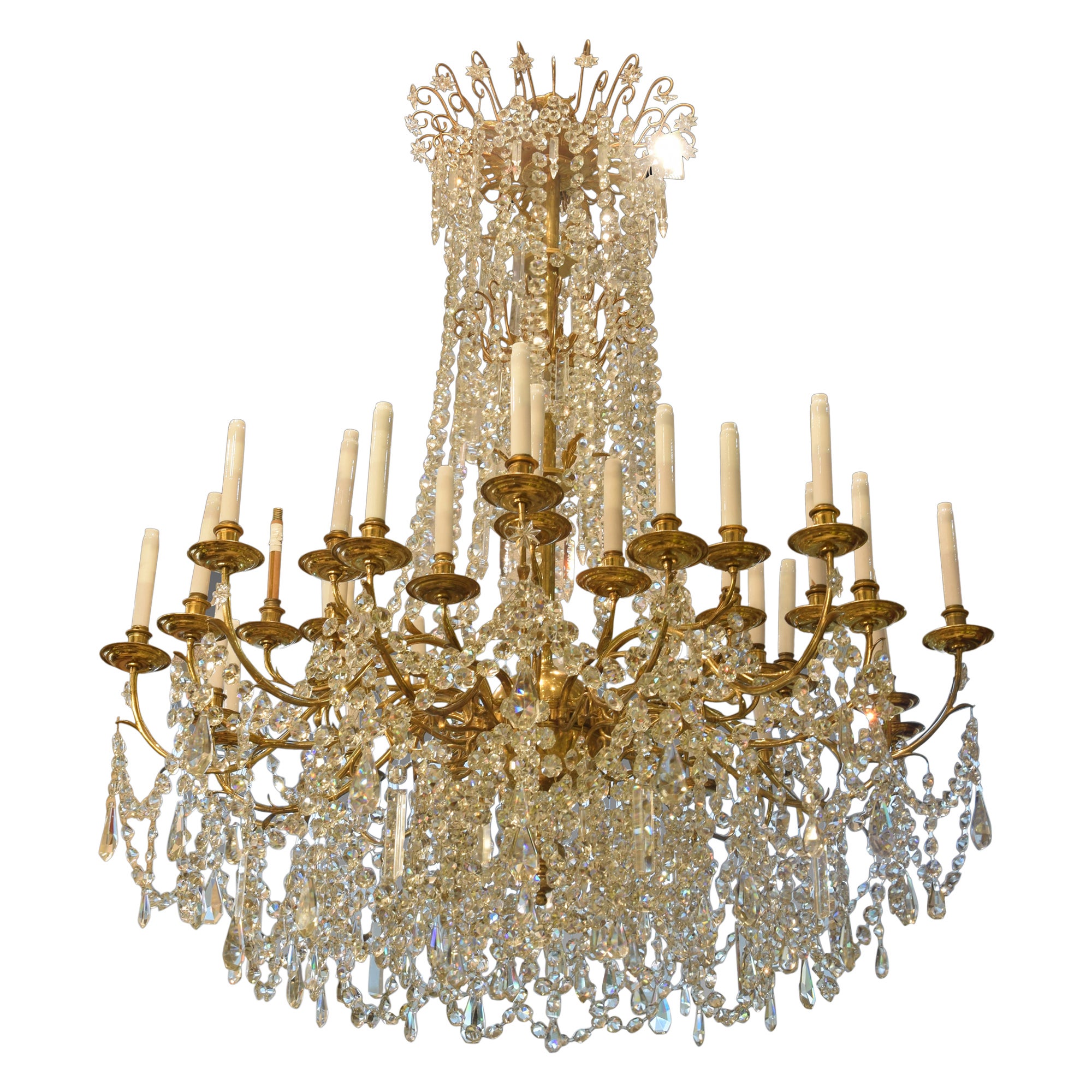 Lámpara de techo Baccarat (att). Bronce, cristal. Francia, finales del siglo XIX.