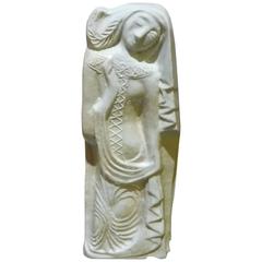 Jean Derval Statuette of Woman, Porcelain Stoneware, Signed, circa 1950-1970
