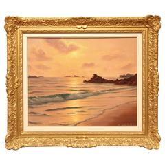 Brittany Coast Sunset Oil Painting by Roger de la Corbiere