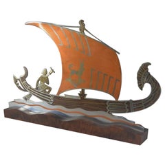 L. Gerfaux scultura di barca Dinanderie revival egiziano