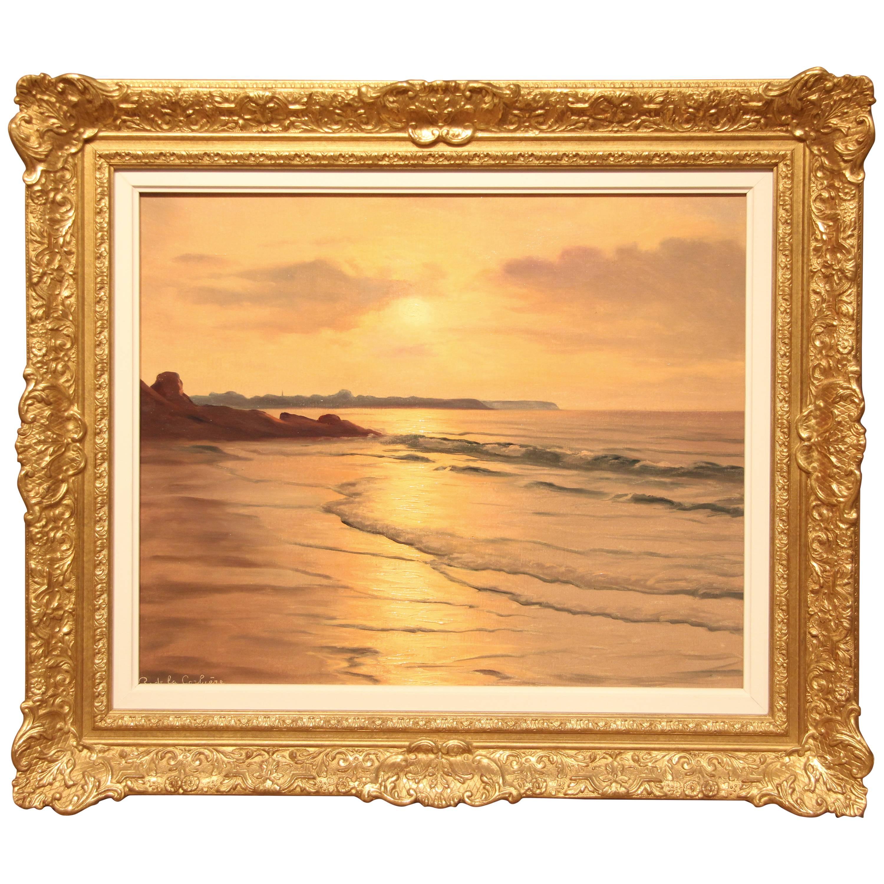 Brittany Coast Sunset Oil Painting by Roger de la Corbiere