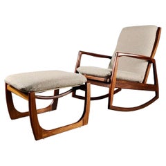 Mid Century Rocking Lounge Chair & Footstool/Ottoman Vintage Retro MCM