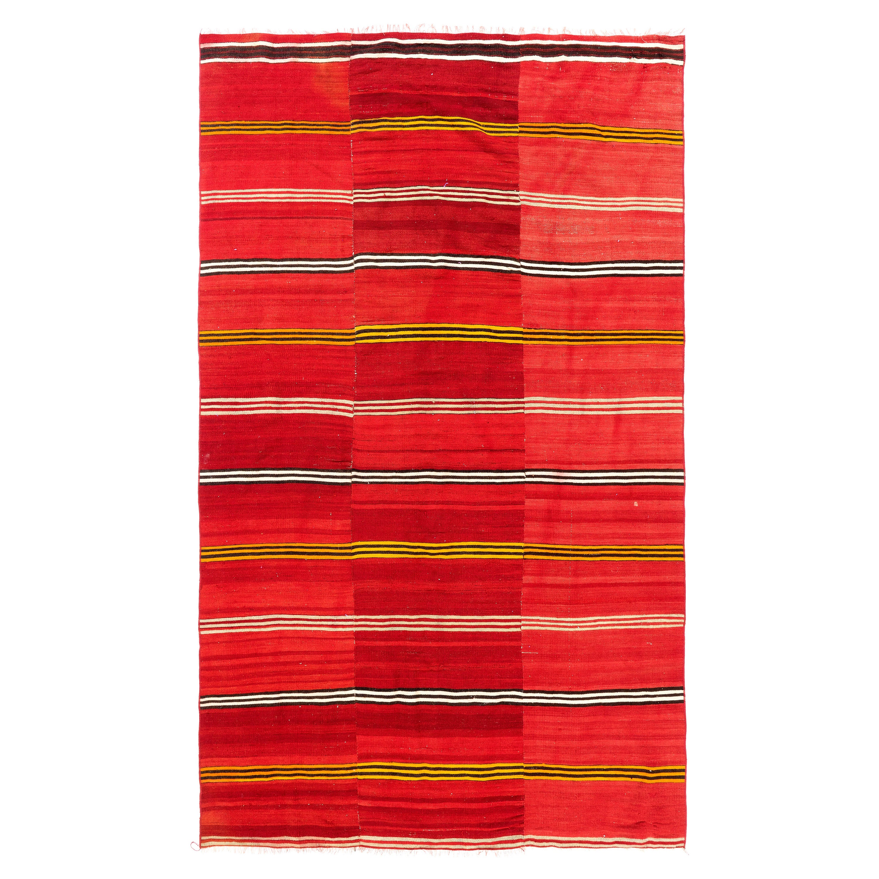 5x8.4 Ft Vintage Handgefertigter gestreifter Vintage-Kelim-Teppich in roter Farbe, böhmischer Stil, Wolle