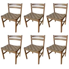 Set of Six Massive Oregon Pine Dining Chairs with Paper Cord 9