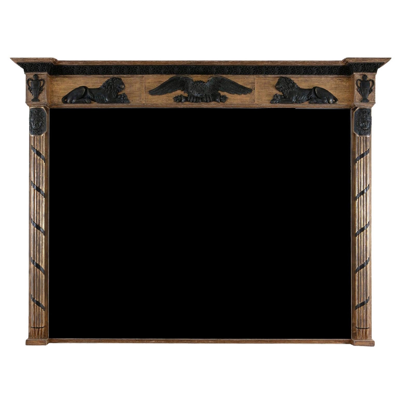 Federal Regency Parcel Gilt and Ebonised Large Scale Overmantle Mirror