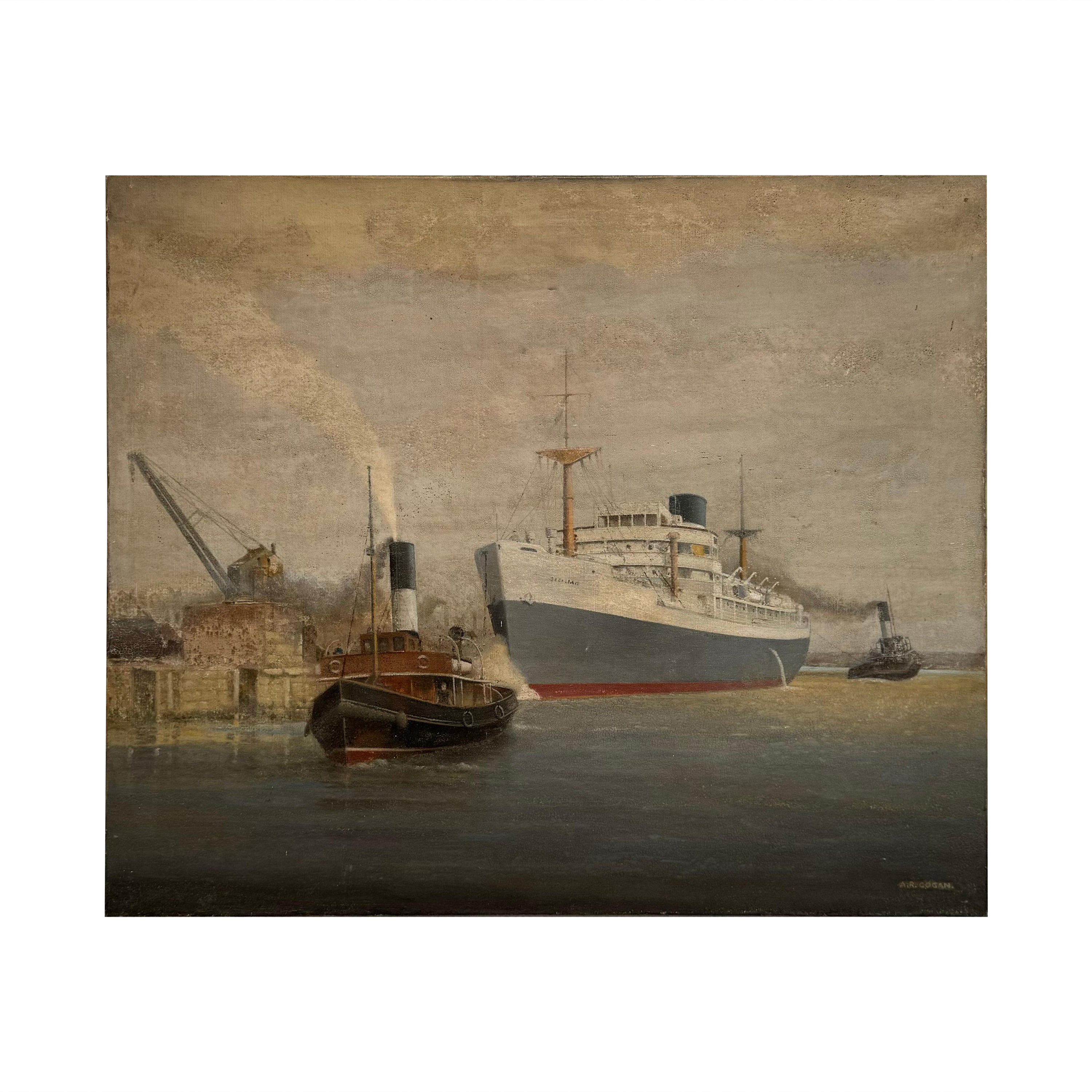 20th Century Boat Scene Painting - Southampton Docks, England