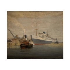 Pintura de escenas de barcos del siglo XX - Muelles de Southampton, Inglaterra