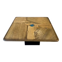 Paul Kingma Brutalist Square Slate Stone Blue Agate Coffee Table