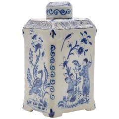 Antique Delft Faience Blue and White Tea Caddy 18th Century
