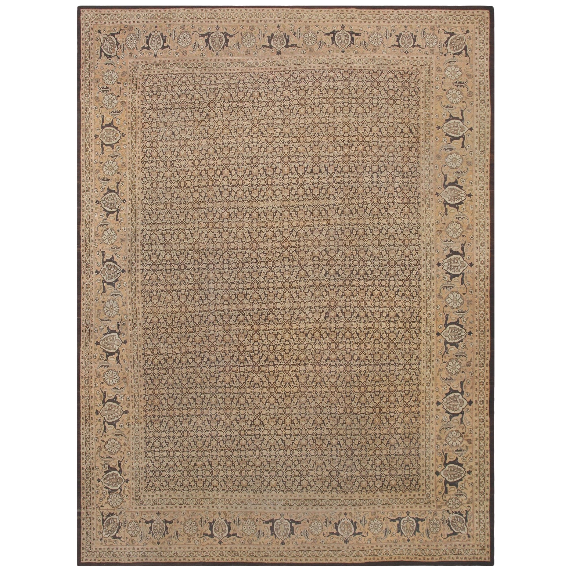 Large Size Antique Brown Background Persian Tabriz Area Rug 13' x 17'4"