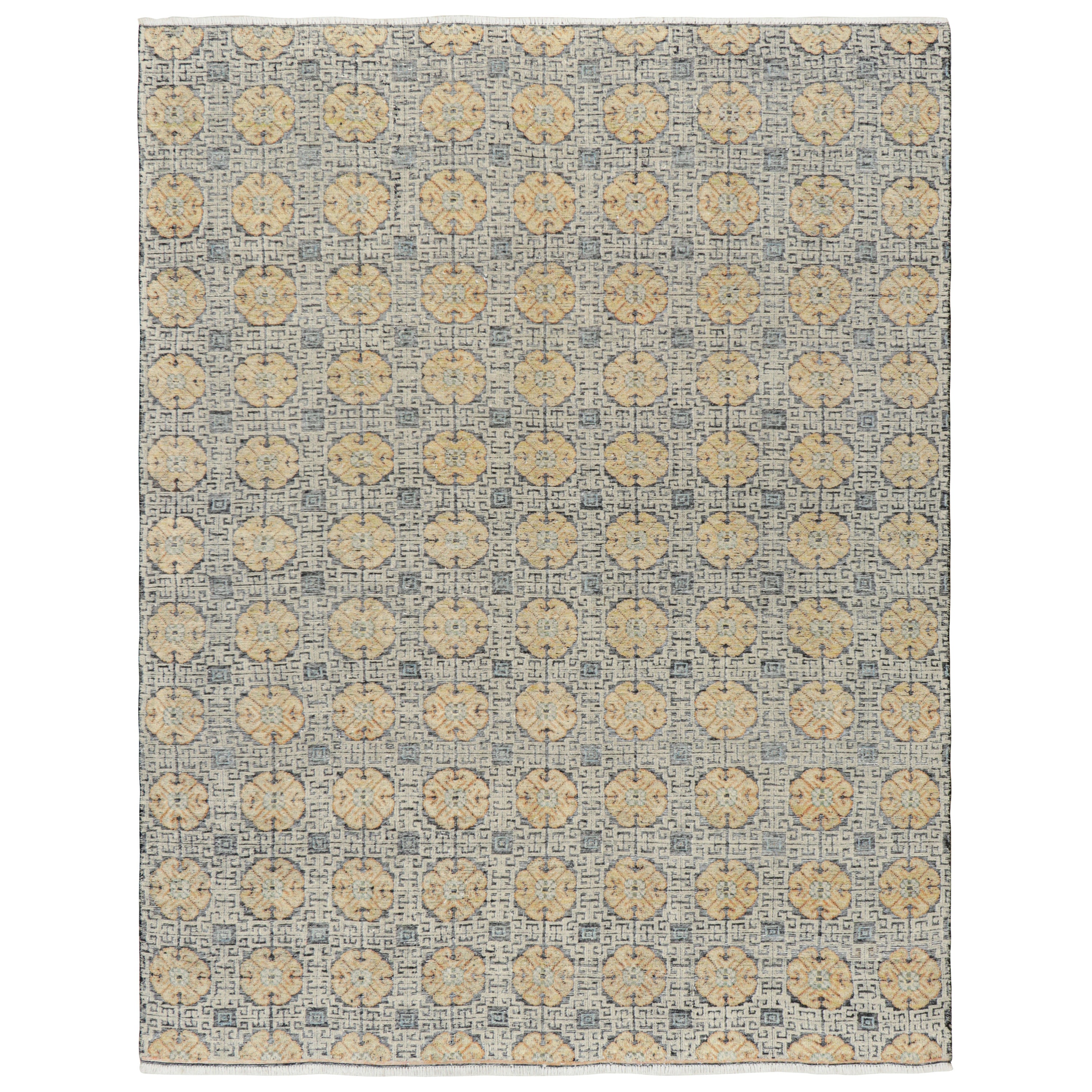 Rug & Kilim’s Khotan Style Rug in Blue with Gold Rosette Medallions