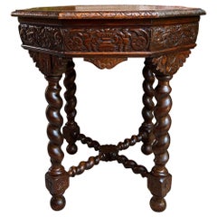 Antique French Octagon Sofa Table Carved Oak Barley Twist Luigi XIII Renaissance