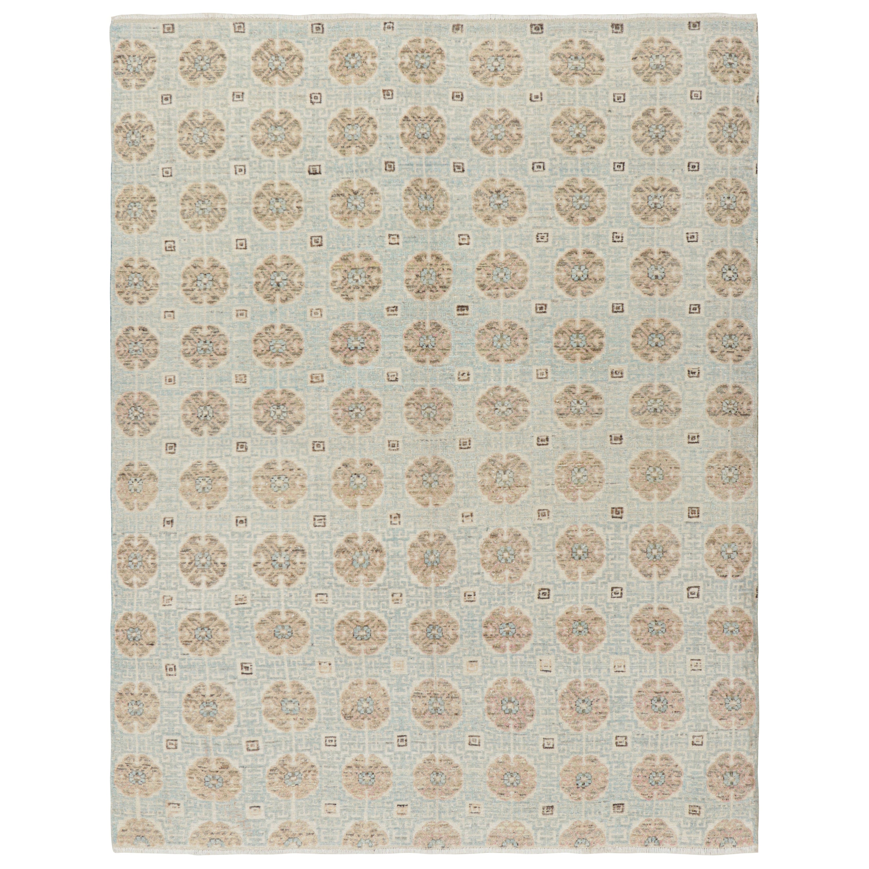 Rug & Kilim’s Khotan Style Rug in Light Blue with Beige-Brown Rosette Medallions