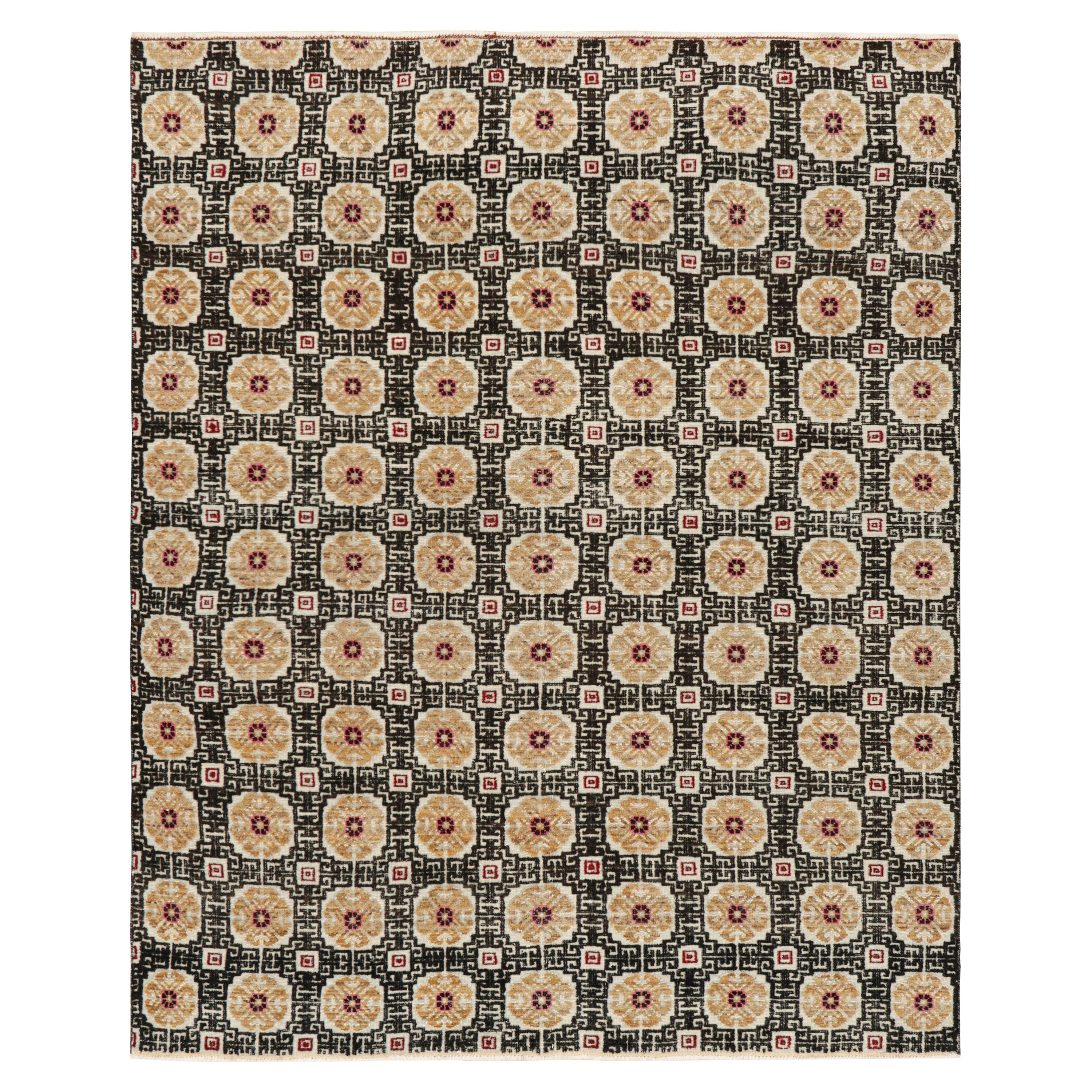 Rug & Kilim’s Khotan Style Rug in Black with Colorful Rosette Medallions