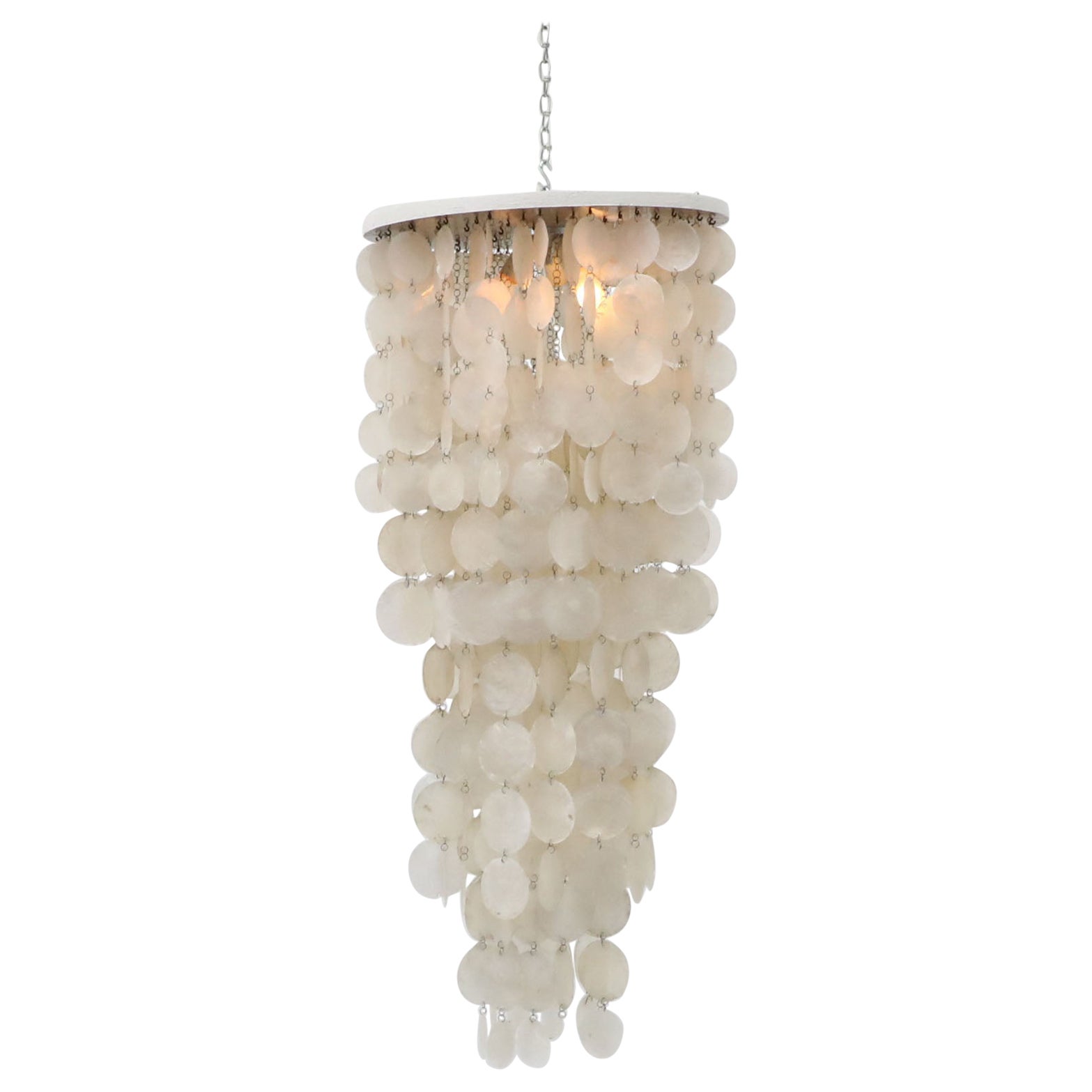 Verner Panton Inspired Mid-Century Italian Multi-Tiered Capiz Chandelier For Sale