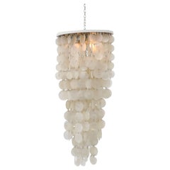 Verner Panton Inspired Mid-Century Italian Multi-Tiered Capiz Chandelier