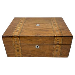 Antique English Tunbridge Marquetry Inlaid Oak Box, Circa 1900.