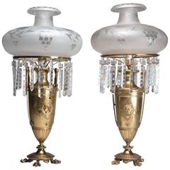 Pair of Brass and Crystal French Lamps 4