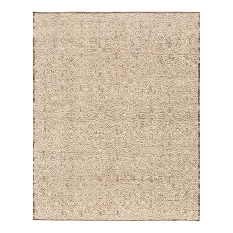 Beige Moroccan Style Wool Rug Handmade With Allover Design For Sale at ...