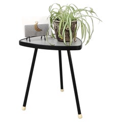 1950's Triangle Side Table with Gray Laminate Top, Black Trim and Enameled Legs